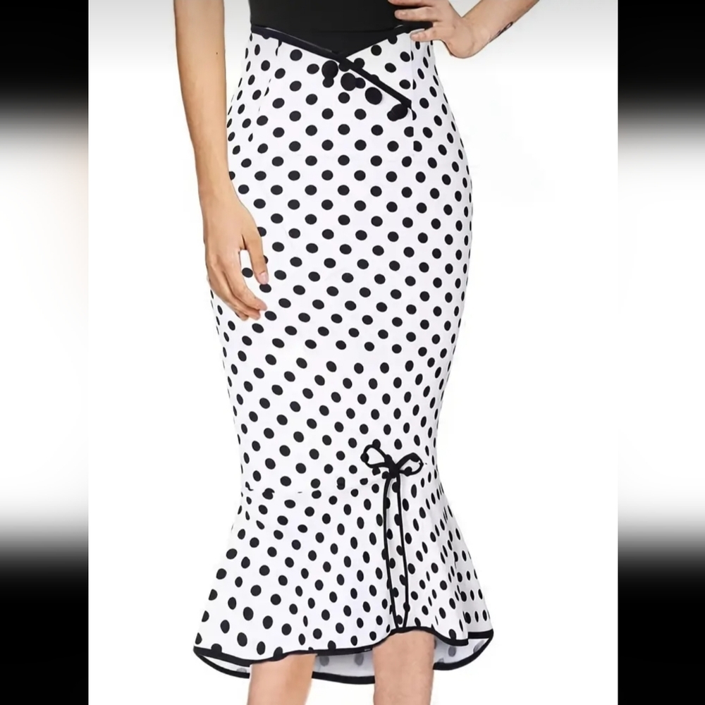 Polka Dot Midi Skirt Chic Casual High Waist - Picture 5 of 7